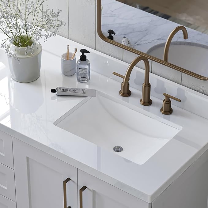 ARIEL Taylor 72-inch Bathroom Vanity with Sink,Solid Wood, 1.5-inch Pure White Quartz Countertop & Backsplash, Double Rectangular Porcelain Sink, 4 Soft Closing Doors, 6 Dovetail Drawers, White