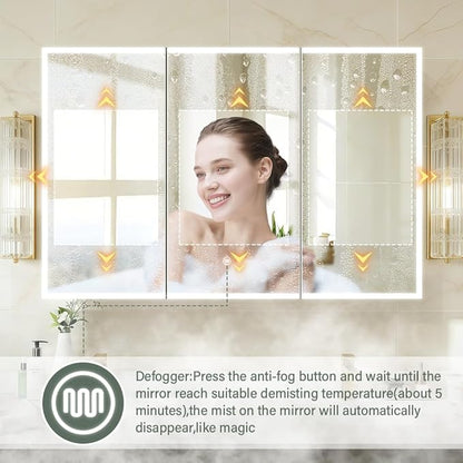LED Medicine Cabinet,48x32inch,Recess Mirror Cabinet for Bathroom,3 Color,Dimmable,Demister, Detachable Side Panel for Recess Mount or Surface Mount,USB Shaver Socket, Internal Lighting