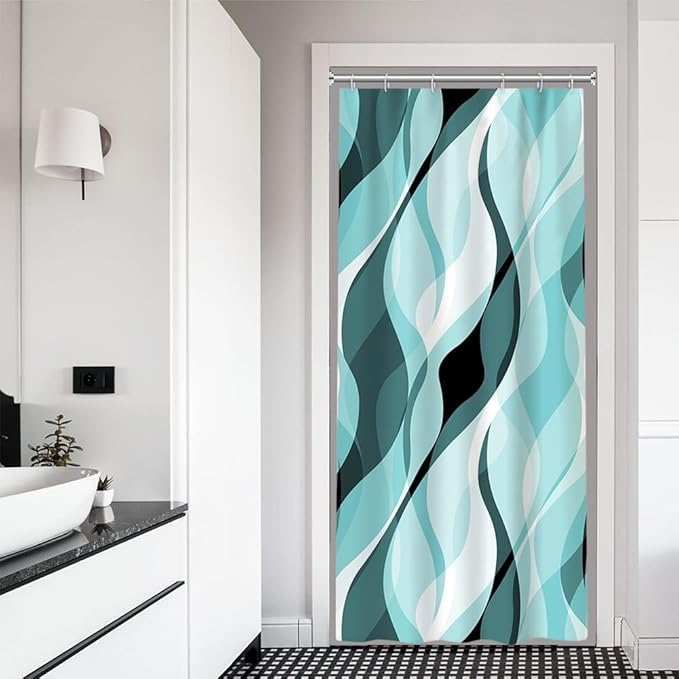 Stall Shower Curtain, Small Teal Shower Curtain Set for Bathroom Waterproof Turquoise Shower Curtain Set with Hooks, 36x72 Inch