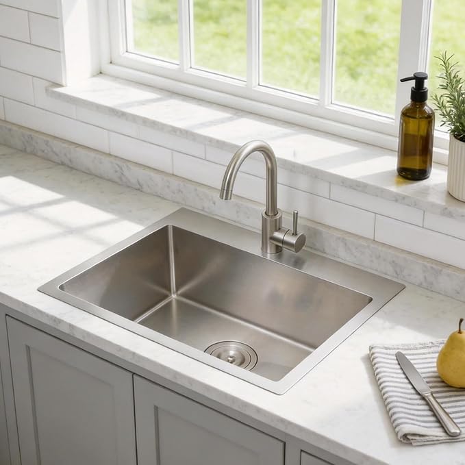 20x16 Inch Drop In Kitchen Sink, 3D Embossed Surface Finish Topmount SUS304 Stainless Steel Single Bowl Sink, Extra-thick 16 Gauge For RV Laundry Utility with Basket Strainer