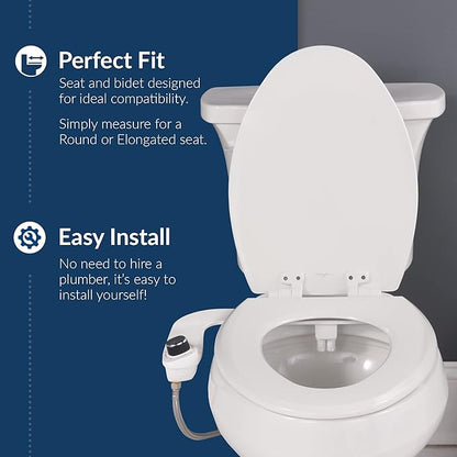 Bio Bidet Cassel Bidet Bundle, Slow-Close Never Loosen Toilet Seat with Perfect Fit, Fresh Water Spray, Non-Electric, Easy to Install Bidet, ELONGATED, Biscuit