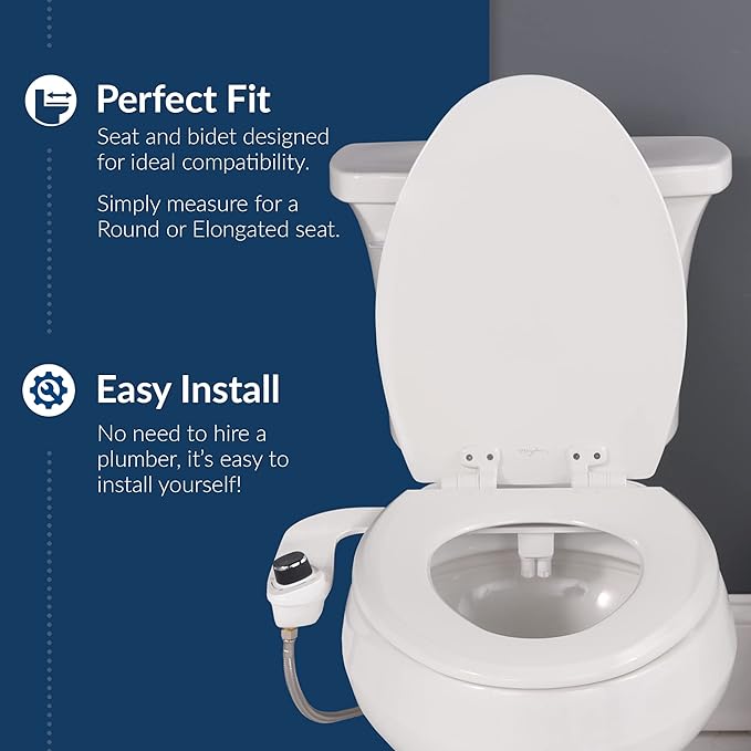 Bio Bidet Cassel Bidet Bundle, Slow-Close Never Loosen Toilet Seat with Perfect Fit, Fresh Water Spray, Non-Electric, Easy to Install Bidet, ROUND, Bone