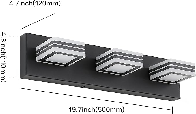 SOLFART LED Bathroom Vanity Light Fixtures： 3 Light Matte Black Modern Acrylic Bathroom Wall Lighting Fixtures Over Mirror Cool White 6000K