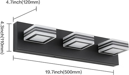 SOLFART LED Bathroom Vanity Light Fixtures： 3 Light Matte Black Modern Acrylic Bathroom Wall Lighting Fixtures Over Mirror Cool White 6000K