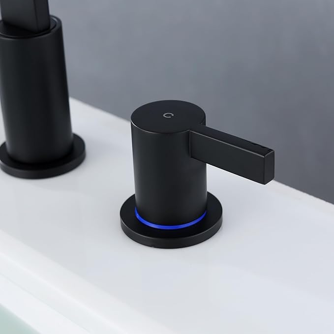 Matte Black Bathroom Faucets 3 Holes, 8 Inch Widespread Bathroom Sink Faucet, 2 Handles Black Bathroom Faucet with Pop-up Drain and Supply Hose SE-0018-BK