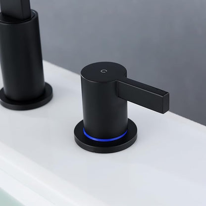 Matte Black Bathroom Faucets 3 Holes, 8 Inch Widespread Bathroom Sink Faucet, 2 Handles Black Bathroom Faucet with Pop-up Drain and Supply Hose SE-0018-BK