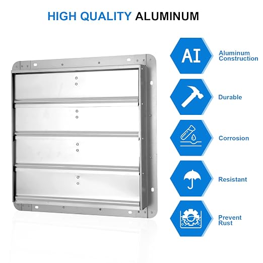 Simple Deluxe 18-Inch Square Aluminum Automatic Gravity Shutter Louver Vent, Silver,2-Pack
