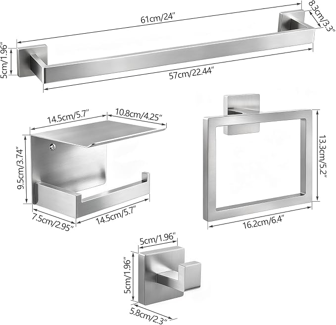 STWWO 10-Piece Bathroom Accessories Hardware Set Brushed Nickel | 24 inch Towel Bar, Stainless Steel Towel Racks for Bathroom, Bath Towel Bar Set Wall Mounted
