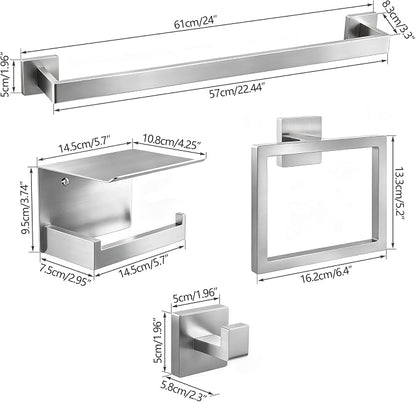 STWWO 10-Piece Bathroom Accessories Hardware Set Brushed Nickel | 24 inch Towel Bar, Stainless Steel Towel Racks for Bathroom, Bath Towel Bar Set Wall Mounted