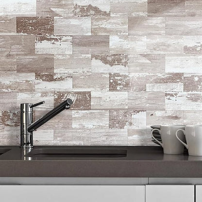 AULIGET 3" x 6" Subway Tile Peel and Stick Backsplash, Thick PVC Stick on Wall Tiles (4, Brown Birch)