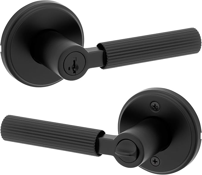 Kwikset Mirada Round Keyed Entry Door Knob with Lock and Key, Secure Keyed Handle Exterior Doorknob, Front Entrance and Bedroom, Matte Black, Pick Resistant SmartKey Rekey Security