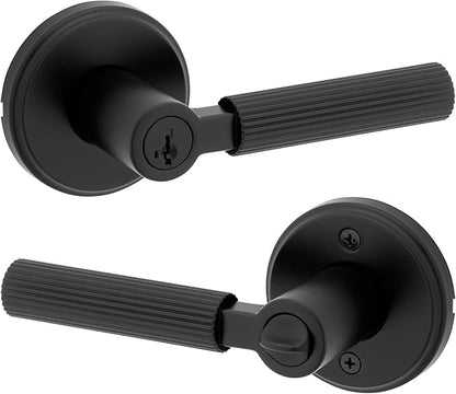Kwikset Mirada Round Keyed Entry Door Knob with Lock and Key, Secure Keyed Handle Exterior Doorknob, Front Entrance and Bedroom, Matte Black, Pick Resistant SmartKey Rekey Security