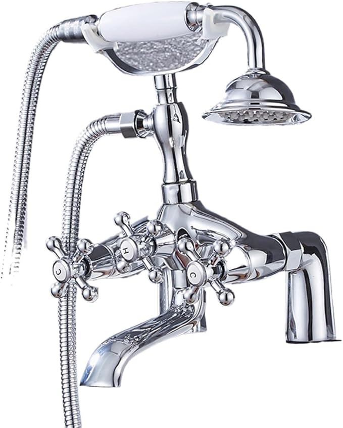 Faucet Brass Bath Set with Double Handle 2 Function Hand Shower Rotating Faucet Hot Cold Water Mixing(Black Gold-1) Faucet