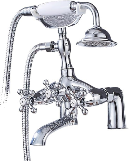 Faucet Brass Bath Set with Double Handle 2 Function Hand Shower Rotating Faucet Hot Cold Water Mixing(Black Gold-1) Faucet