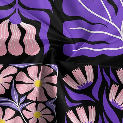 JAWO Retro Patchwork Floral Shower Curtain, Mid - Century Modern Boho Bathroom Decor with Pink and Purple Botanical Patterns, Waterproof Fabric Shower Curtain Sets with Hooks, 70X70IN