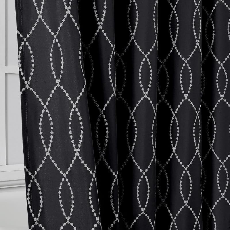 OVZME Black Stall Shower Curtain for Bathroom, Puff Printed Textured Shower Curtain with Tassels, Geometry Heavy Duty Vintage Country Narrow Bathroom Curtain, Water Resistant Fabric, 36Wx72L