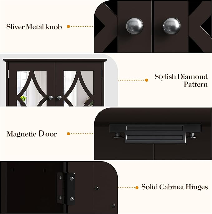 Bathroom Medicine Cabinet with Adjustable Shelves and Towel Bar, Vanity Wall Mounted Storage Cabinet with Mirror, Hanging Wall Cabinet for Bathroom, Laundry, Living Room (Brown)