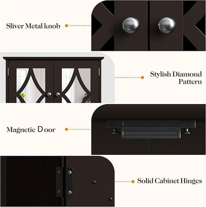 Bathroom Medicine Cabinet with Adjustable Shelves and Towel Bar, Vanity Wall Mounted Storage Cabinet with Mirror, Hanging Wall Cabinet for Bathroom, Laundry, Living Room (Brown)