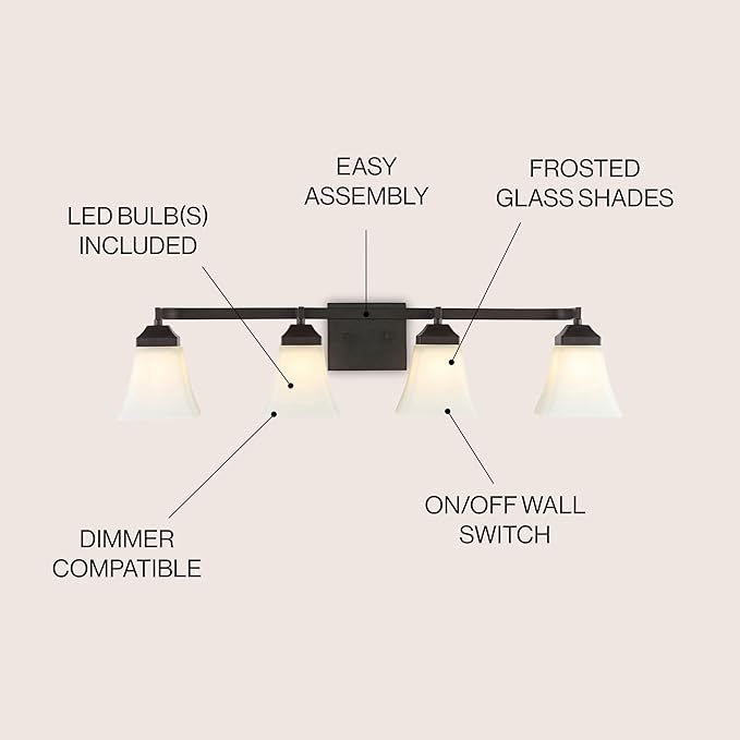 JONATHAN Y 33" Oil Rubbed Bronze Modern Cottage LED Vanity Light Wall Sconce, Farmhouse Wall Lamp for Bathroom Mirror Kitchen, White Glass Shade, LED Bulb Included (JYL7525A)