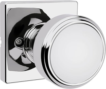 Kwikset Maven Dummy Door Knob, Single Sided Handle for Closets, French Double Doors, and Pantry, Polished Chrome Non-Turning Square Interior Push/Pull Door Knob, with Microban Protection