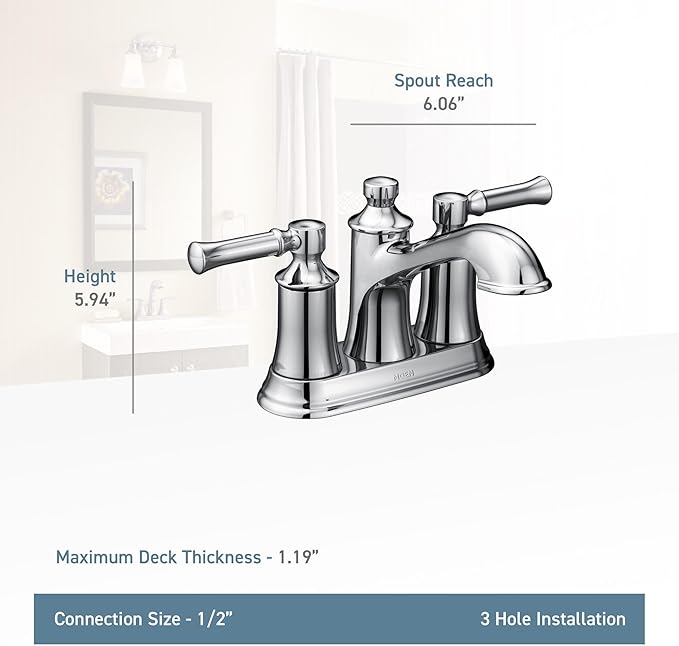 Moen Dartmoor Chrome Traditional Two Handle Centerset Bathroom Sink Faucet, 6802