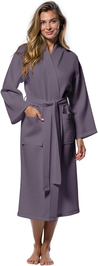 Turquaz Womens Lightweight Waffle Kimono Bathrobe for Men - Soft Quick-Dry Spa & Summer Towel Robe, Cotton Blend