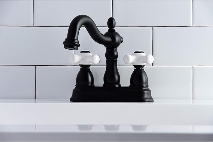 Kingston Brass KB1600PX Heritage 4 in. Centerset Bathroom Faucet, Matte Black