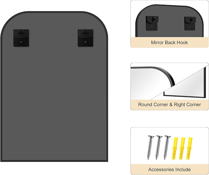 YIROMAN Bathroom Mirrors for Over Sink,30"x42" Black Bathroom Vanity Mirror | Thin Brushed Aluminum Frame,HD tempered glass, Rectangular,Rounded & Right-angle Corners,Sink,Entryway,Bedroom