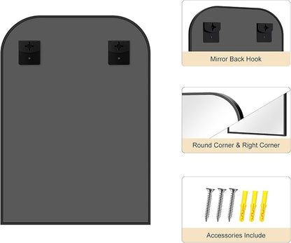 YIROMAN Bathroom Mirrors for Over Sink,30"x42" Black Bathroom Vanity Mirror | Thin Brushed Aluminum Frame,HD tempered glass, Rectangular,Rounded & Right-angle Corners,Sink,Entryway,Bedroom