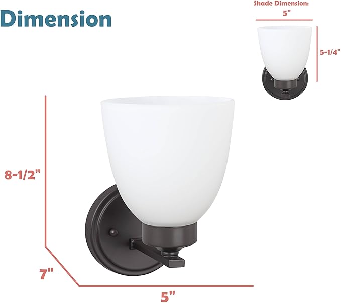 Aspen Creative 62202-2, One-Light Metal Bathroom Vanity Wall Light Fixture, 5" Wide, Transitional Design in Oil Rubbed Bronze, 1