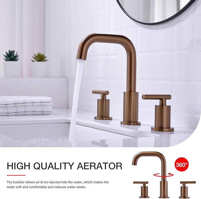 TRUSTMI 2 Handle 8 Inch Bathroom Faucet with Pop Up Drain and cUPC Water Supply Lines Assembly, Brass Bronze 3 Hole Widespread Vanity Sink Tap, Brushed Rose Gold