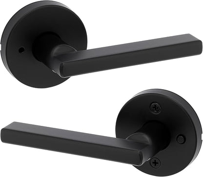 Kwikset Halifax Interior Privacy Door Handle with Lock, Round Lever for Bathroom and Bedroom, Matte Black Reversible Keyless Push Button Lock Door Lever, with Microban Protection
