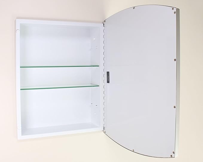 Fox Hollow Furnishings 16x20 Harper Crescent Metal Framed Rectangle Recessed Bathroom Medicine Cabinet, Arced Mirror, 14x18 in-Wall Opening, Adjustable Glass Shelves, Magnet Close, Chrome