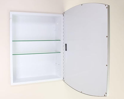Fox Hollow Furnishings 16x20 Harper Crescent Metal Framed Rectangle Recessed Bathroom Medicine Cabinet, Arced Mirror, 14x18 in-Wall Opening, Adjustable Glass Shelves, Magnet Close, Chrome