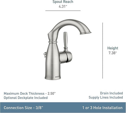 Moen Sarona Mediterranean Bronze One-Handle Single Hole Rustic Farmhouse Bathroom Sink Faucet with Optional Deckplate, 84144BRB