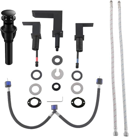 VCCUCINE Black Waterfall Bathroom Faucet 8 Inch Widespread Bathroom Sink Faucet 3 Hole,Modern Matte Black Vanity Bathroom Faucets for Sink with Pop Up Drain and Supply Lines