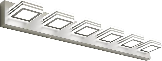 SOLFART Modern LED Vanity Lights Fixtures: 6 Lights Acrylic LED Brushed Nickel Vanity Lights for Bathroom 39inch 5CCT