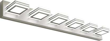 SOLFART Modern LED Vanity Lights Fixtures: 6 Lights Acrylic LED Brushed Nickel Vanity Lights for Bathroom 39inch 5CCT