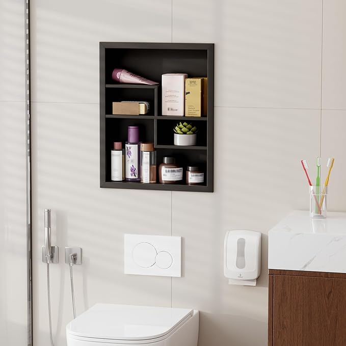 14x18 Medicine Cabinet Recessed Stainless Steel, with 4 Compartments Medicine Cabinet Organizer, Stainless Steel Wall Niche, Bathroom Wall Cabinet, Recessed Bathroom Cabinet, Black