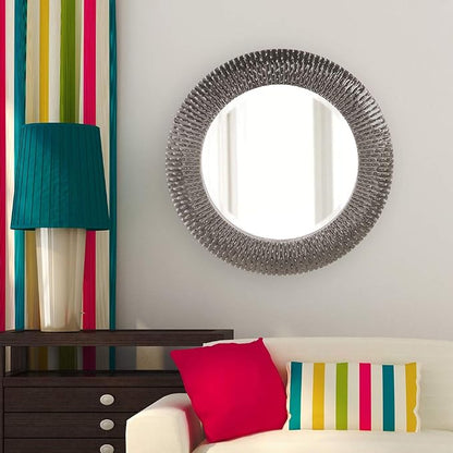 Howard Elliott Collection Bergman Large Round Wall Mirror, Charcoal Gray Finish with Starburst Effect, Modern Decorative Hanging Vanity Mirror for Living Room, Bathroom and Entryway, 32 x 32 Inch