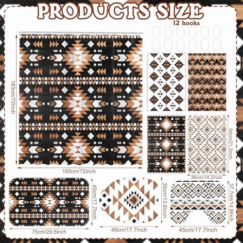 FuWeave 8 Pcs Aztec Shower Curtain Set, Southwestern Bathroom 12 Hooks