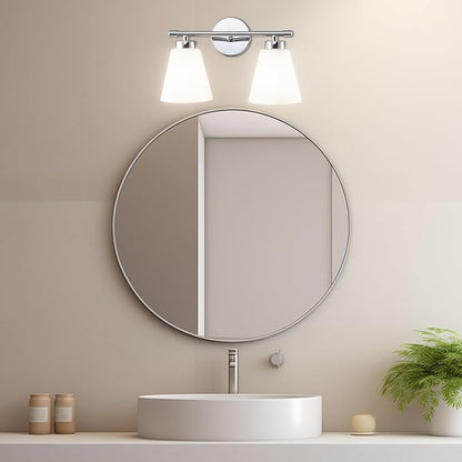 Hamilyeah Modern Chrome Bathroom Vanity Light Fixture Over Mirror, 2 Light Vanity Lighting Fixture with Frosted Glass Shade, Silver Wall Sconce Lighting for Bath, Bedroom, Kitchen, Hallway