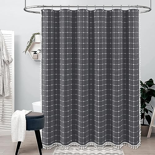 BTTN 60x72 Boho Linen Heavy Duty Fabric Shower Curtain Set, Charcoal Gray