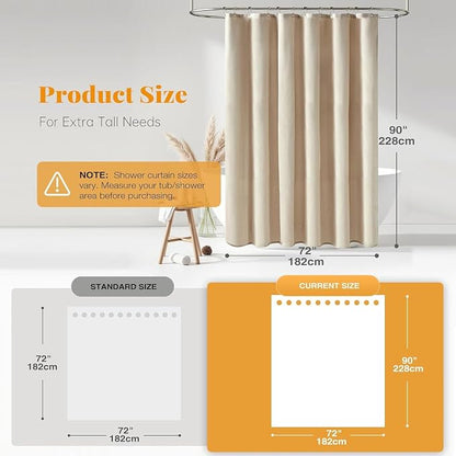 BTTN 3 in 1 Shower Curtain Set - 72x90 Inch Extra Long Linen Textured Cloth Shower Curtain and Clear Liner with Plastic Hook, Large Neutral Modern Waterproof Shower Curtain for Bathroom, Cream/Beige