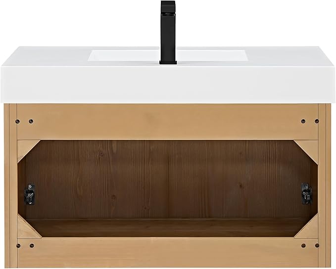 36 Inch Floating Sink Bathroom Vanity Wall Mount Single Vanities Overflow Mordern Large Storge Cabinet with Ceramic Countertop Double Soft Closing Drawers Pre-Assembled