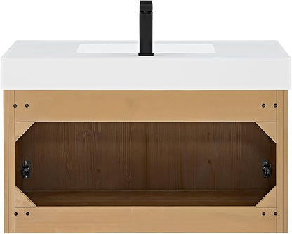 36 Inch Floating Sink Bathroom Vanity Wall Mount Single Vanities Overflow Mordern Large Storge Cabinet with Ceramic Countertop Double Soft Closing Drawers Pre-Assembled