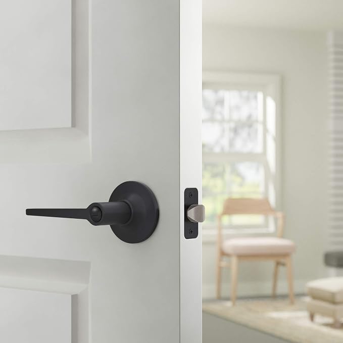Amazon Basics Manchester Reversible Privacy Door Lever, Keyless, Matte Black, 2-Pack