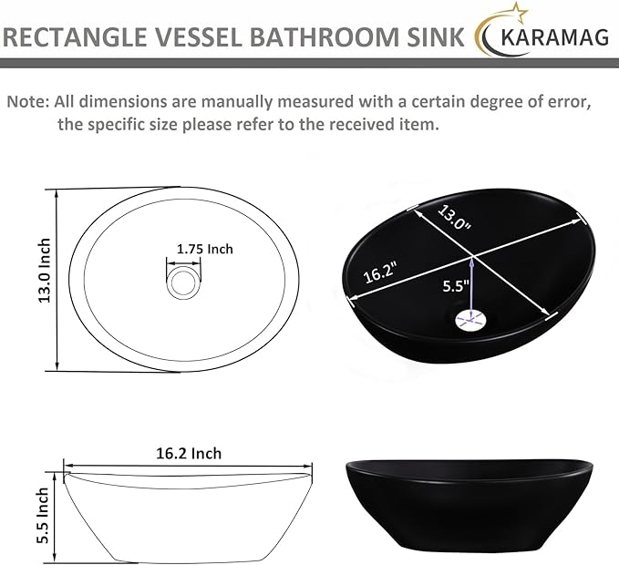 Oval Vessel Sink 16" x 13" Countertop Bathroom Sinks Modern Egg Shape Above Counter Matte Black Ceramic Small Sink Vessel Sinks for Bathrooms