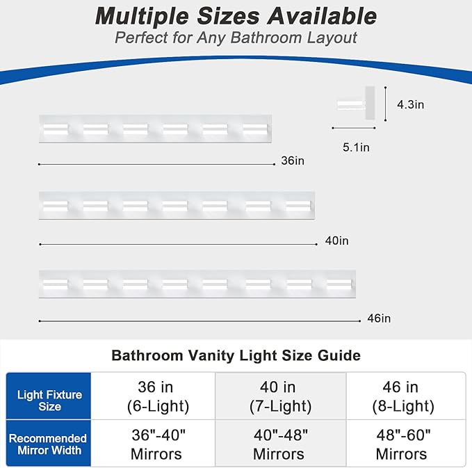 IZORRO LED Modern Bathroom Lights Fixtures(6-Light,Dimmable),Matte White Acrylic Wall Lighting,Vanity Lights for Bathroom Over Mirror - 6000k 36In （No Assembly Required）
