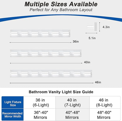 IZORRO LED Modern Bathroom Lights Fixtures(8-Light,Dimmable),Matte White Acrylic Wall Lighting,Vanity Lights for Bathroom Over Mirror - 6000k 46In （No Assembly Required）